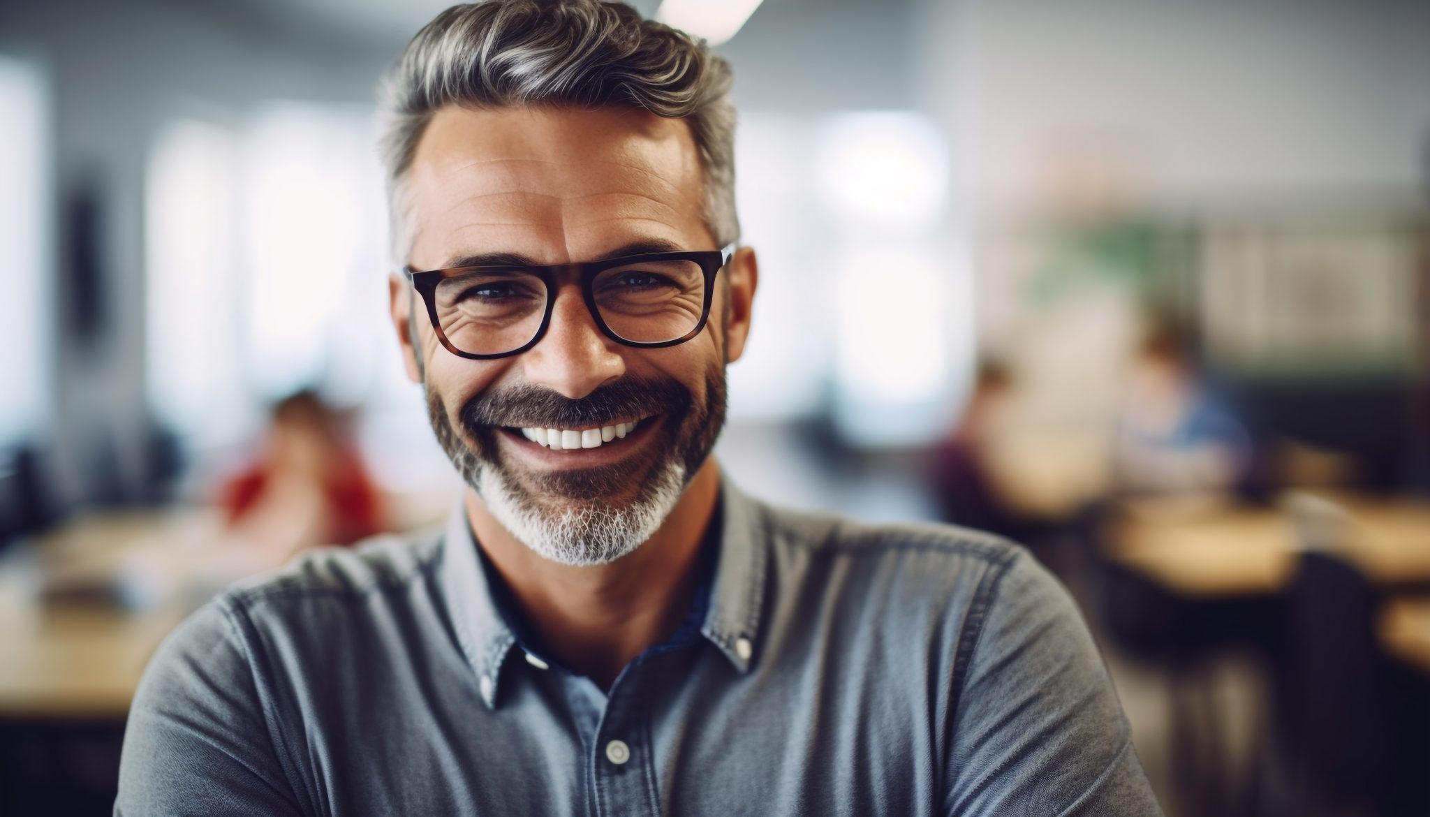 confident businessman with beard smiling at camera generated by ai